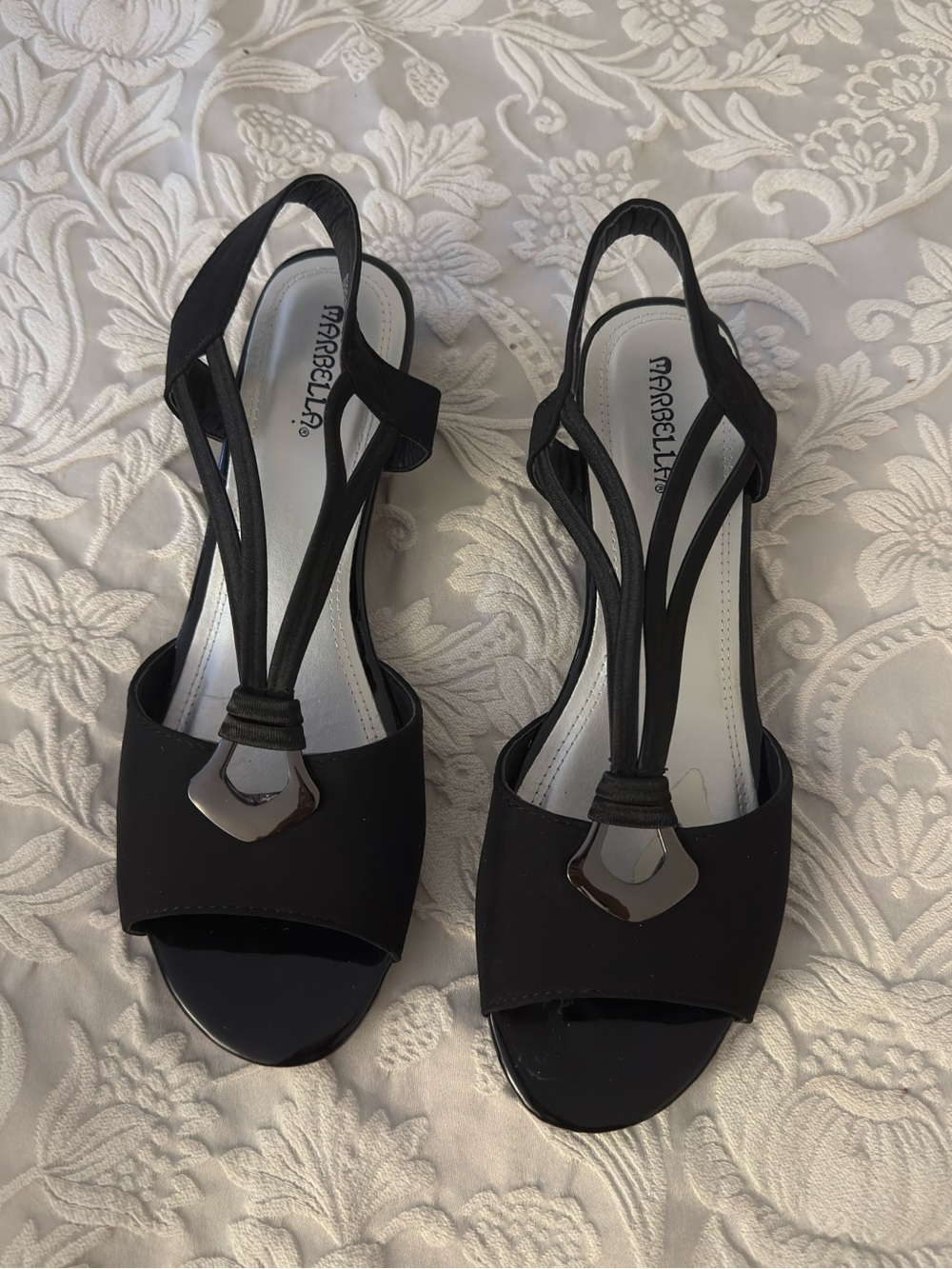 Marcella Black Slingback Peep-Toe Heels